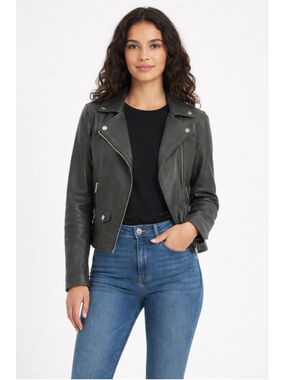 ZAPA Paris 100% Lamb Leather Perfecto Moto Biker Jacket Grey France Sz 36